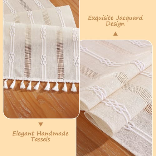 Bigqin Table Runner, 183 X 33cm, Cotton Linen Tablecloth with Tassels, Stylish Nordic Style, White