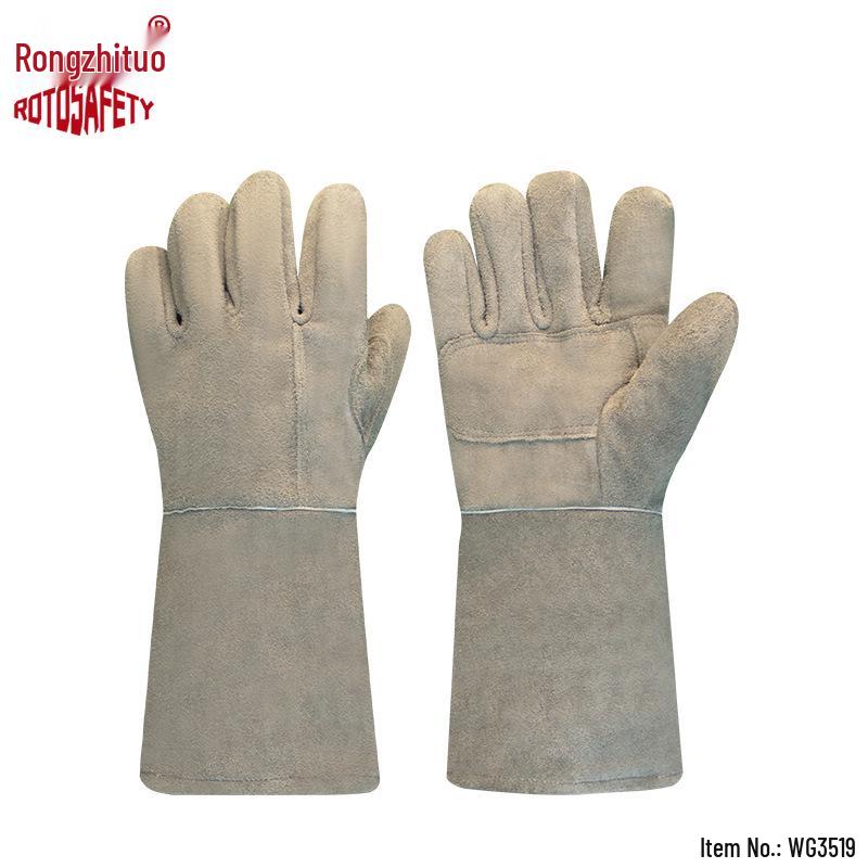 Cowhide Heat & Puncture Resistant Welding Gloves - Fireproof, Wear-Resistant, Ideal for Construction & Camping.