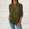 Spring and Summer Solid Color Foldable Sleeves Top V-neck Long Sleeved Casual Loose Women's Blouses & Shirts