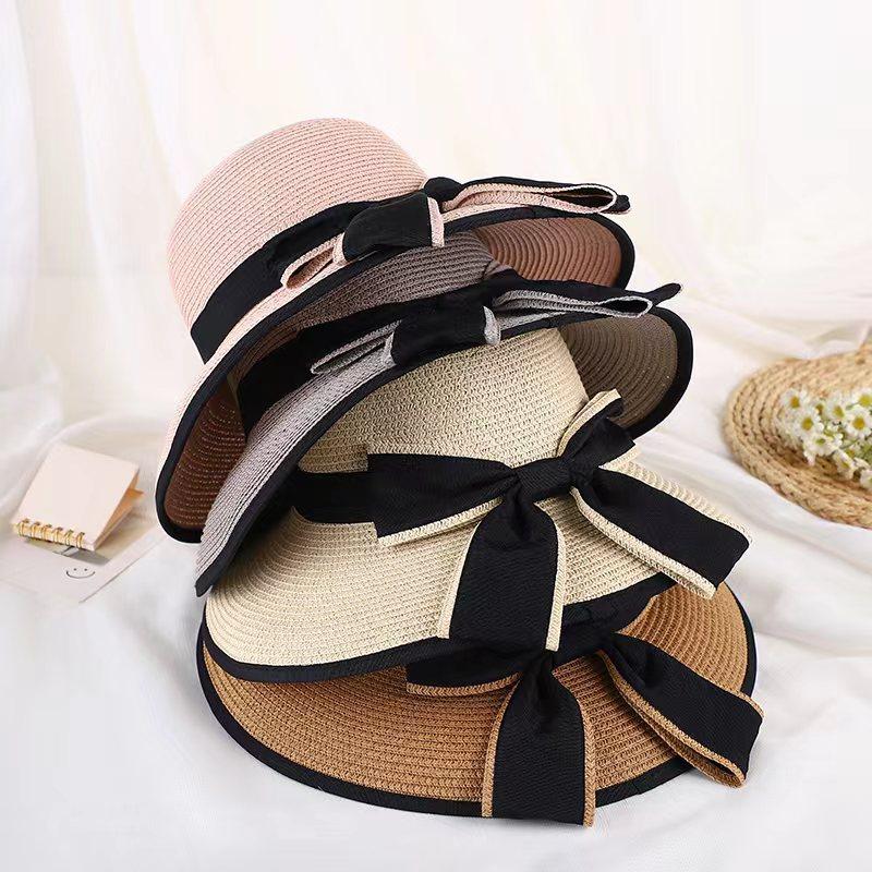 Summer fashion beach bow straw hat foldable sunscreen visor travel leisure face bucket hat
