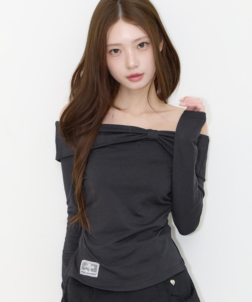 ILLIGO Bow Off-Shoulder Long Sleeve Black