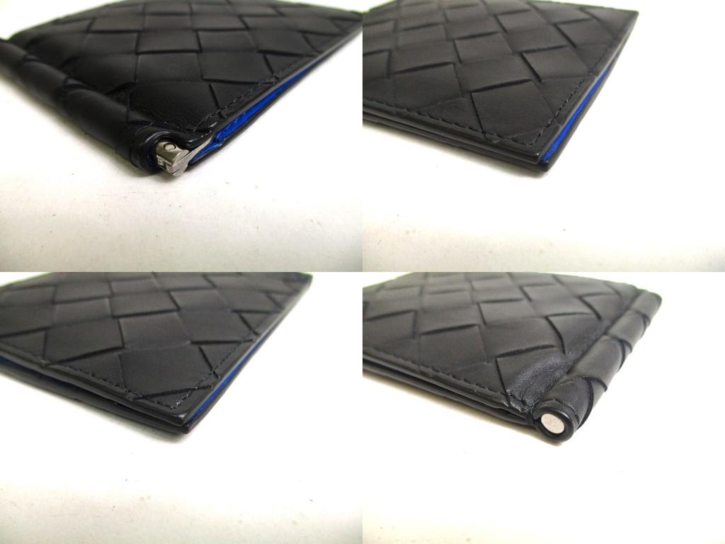 Authentic BOTTEGA VENETA Intrecciato Black Blue Leather Bifold Bill Wallet #a469  Refurbished
