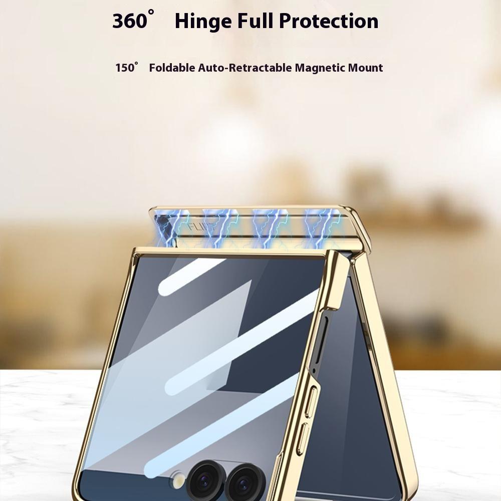 GKK For Samsung Galaxy Z Flip7 5G Magnetic Case Hinge Protection PU PC Tempered Glass Phone Cover