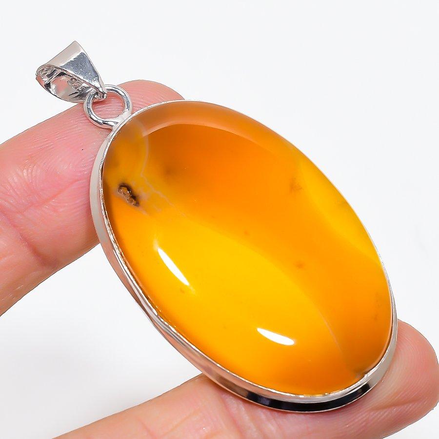 Yellow Onyx Gemstone Handmade 925 Sterling Silver Jewelry Pendant 2.48" KJ-144