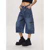Leopard Print Splicing Scimitar Denim Shorts Men's and Women's Loose Wide-leg Tooling Cropped Pants