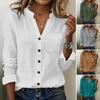 Women Shirt V Neck Long Sleeve Button Down Spring Summer Casual Tops