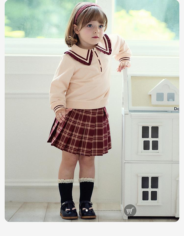 David Bella Girls' Half Skirt Set - Autumn Navy Collar Pleated Skirt Two-Piece