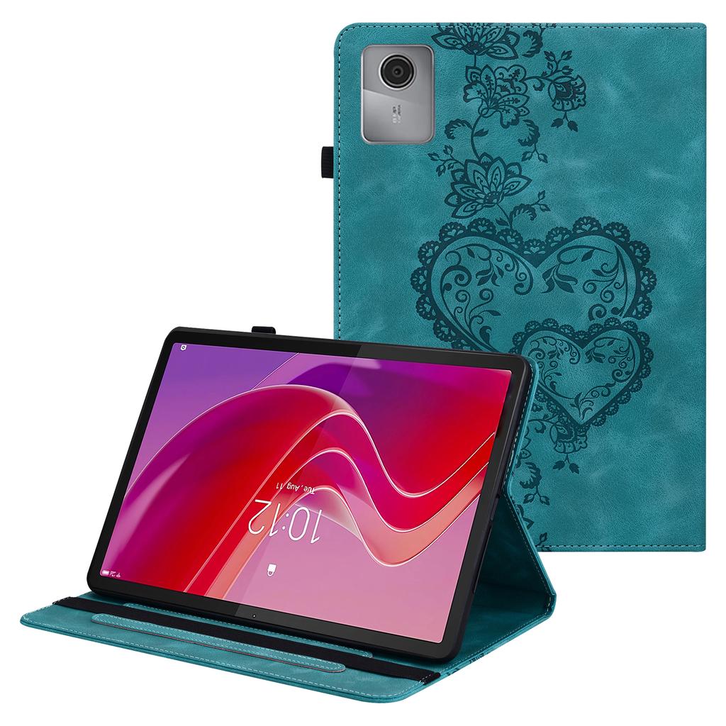 For Lenovo Tab M11 (TB-330FC)/Xiaoxin Pad 11 2024 (TB-331FC) Leather Case Heart Imprint Foldable Stand Card Slot Stylus Holder Tablet Cover