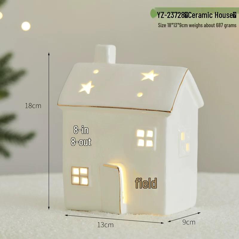Christmas Ceramic Glowing Tree House Ornament - Desktop Scene Decoration Prop & Gift