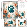 4Pcs Floral Paw Print Shower Curtain Set with Non-Slip Bath Mat, Toilet Lid Cover, Contour Rug & 12 Hooks, Bathroom Decor