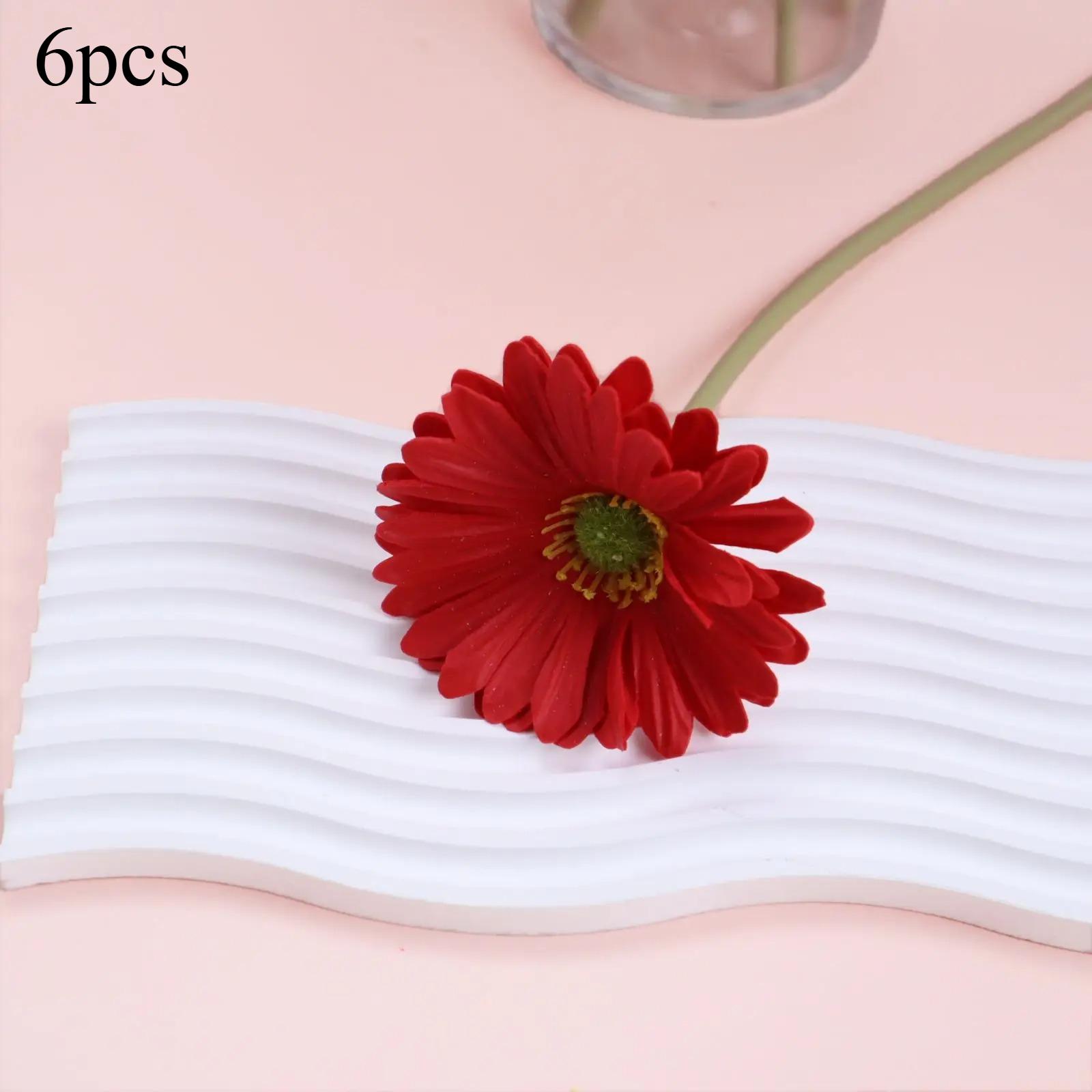 6pcs Artificial Gerbera Daisy Stems, Multicolor Fake African Daisy Flowers, Real Touch Silk Faux Floral Bouquet for Home Decor 6pcs красный