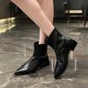 Pointed Toe Fashion Single Boots Women's Outside Wear Autumn and Winter New Spliced Versatile Block Heel Booties