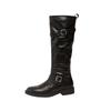 Autumn and winter new legs are out of the street~ fashionable round head fashionable belt buckle thick heel boots women's tall knight boots