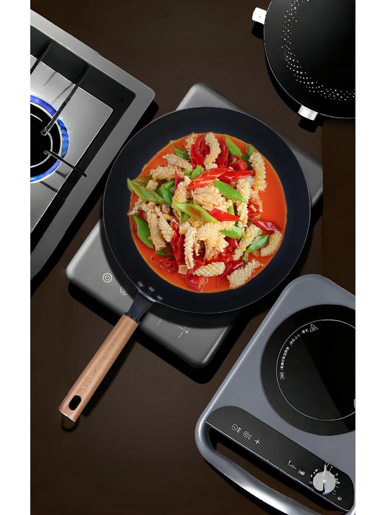 High-Purity Deep Nitrided Wrought Iron Wok, Traditional Non-stick, Old-fashioned Coating-free Iron Pot for Home Use.