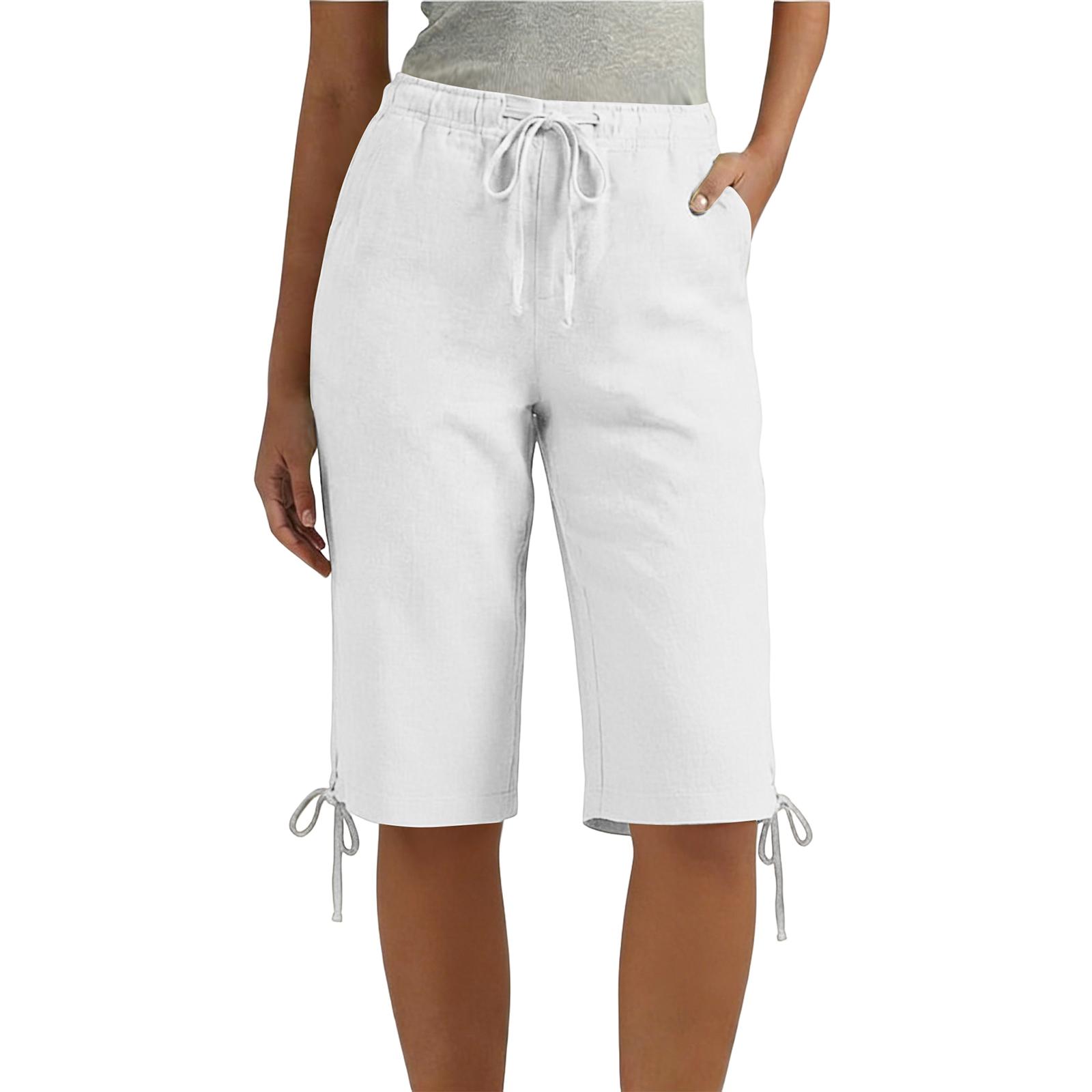 

Ladies casual and fashionable loose waist drawstring five quarter pants with pockets XL білий
