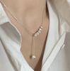 French Cat'S Eye Beads And Beans Fringed Necklace Retractable Clavicle Chain Women'S Light Luxury High-End Exquisite