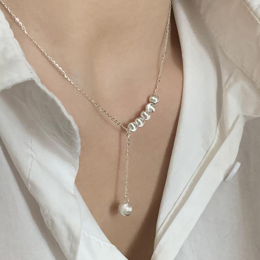 French Cat'S Eye Beads And Beans Fringed Necklace Retractable Clavicle Chain Women'S Light Luxury High-End Exquisite
