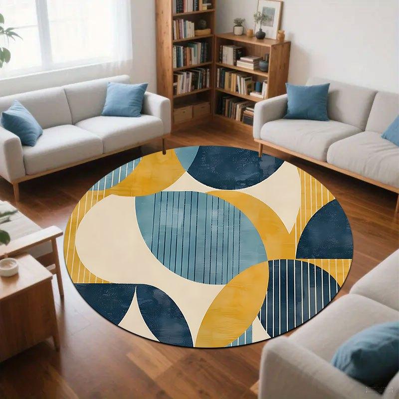 Geometric Color Block Pattern Flannel-printed Round Floor Mats Are Slip-resistant Suitable Living Room Terrace Garden Carpets
