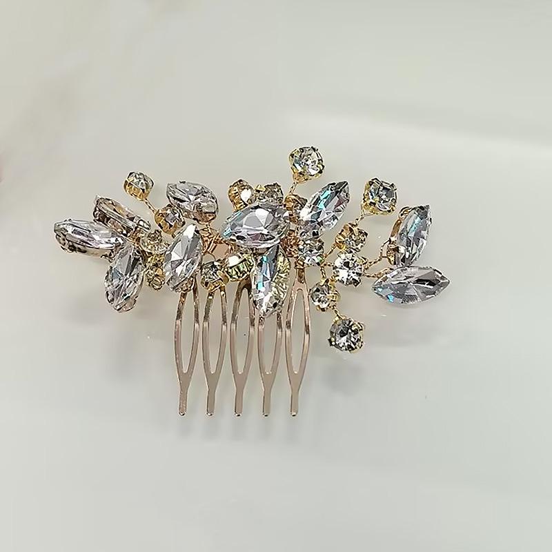 Hand-Woven Crystal Floral Rhinestone Hair Comb Headpiece for Weddings