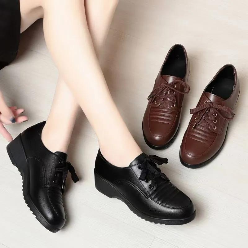 Damen Schuhe Damen Süß Runde Spitze Komfort Schnürung Anti-Rutsch Flache Schuhe Dame Lässig Schwarz Büro Arbeitschuhe zapatos ga331