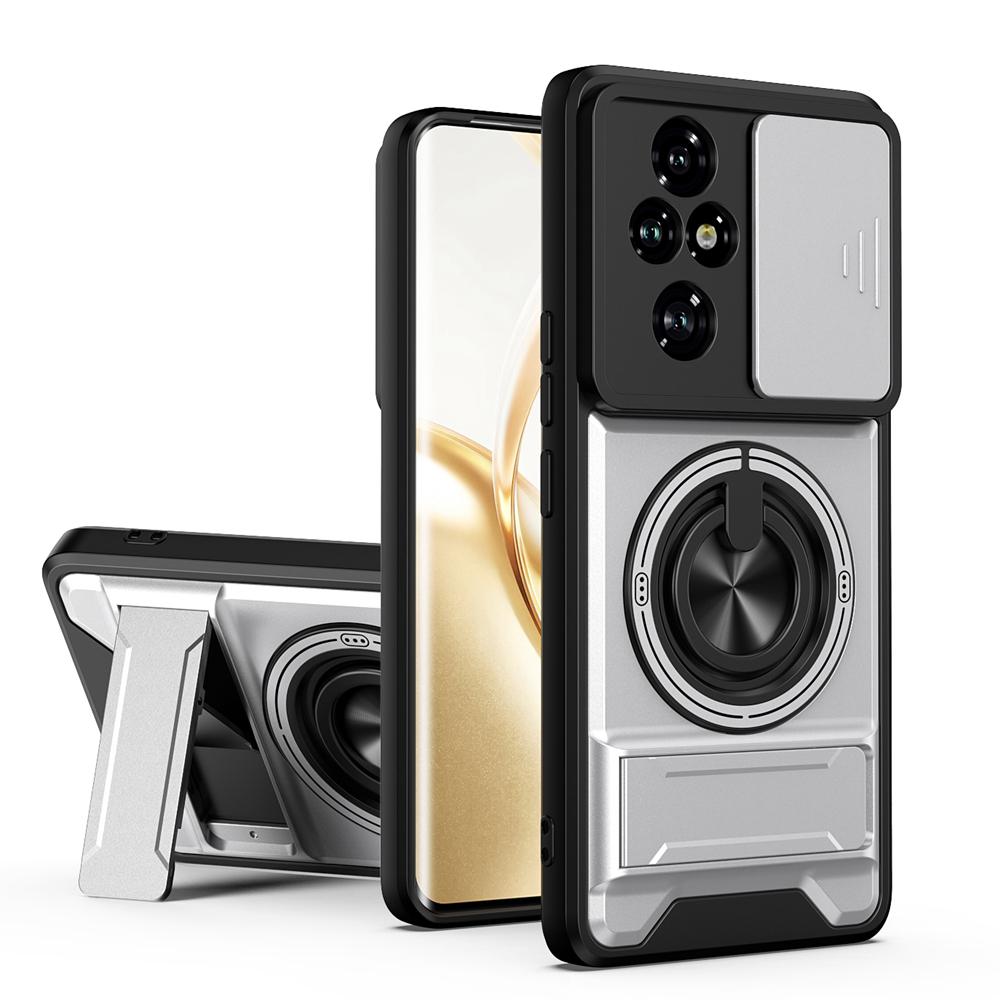 KEYSION Magnetic Phone Case for HONOR 200 Pro 5G Slide Camera Lens Protection Upright Kickstand 360° Ring Shockproof Back Cover
