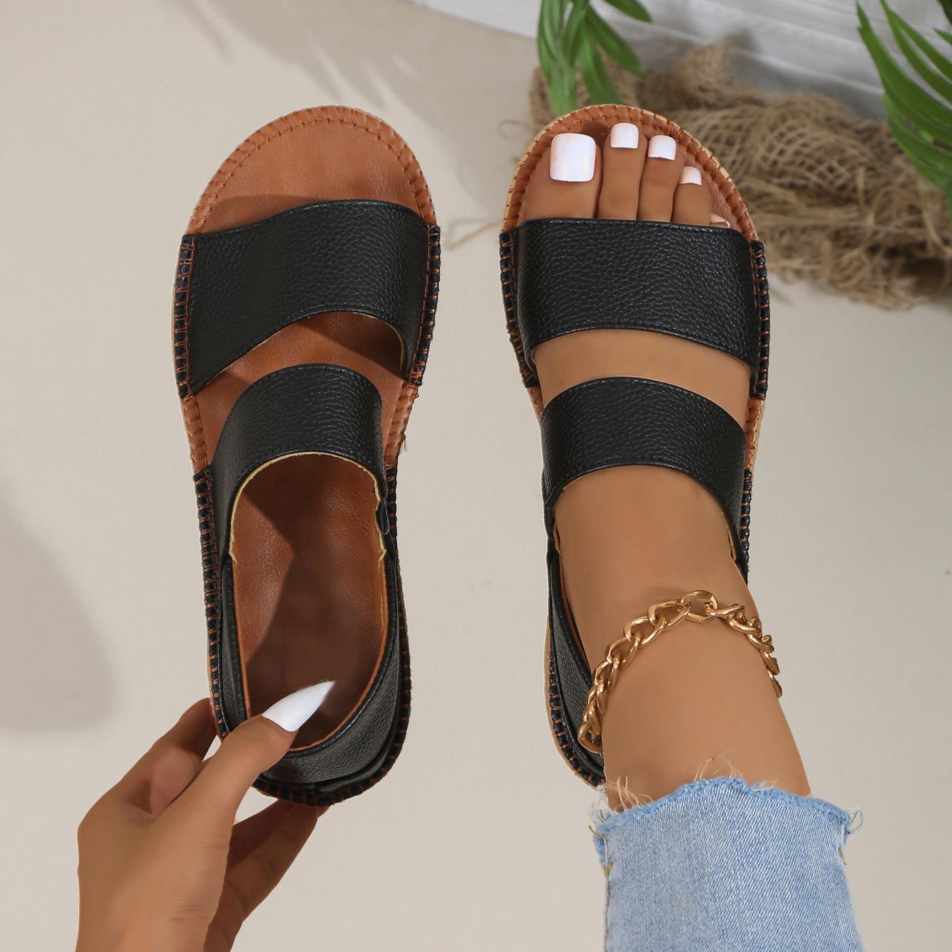 

Новые повседневные сандалии для женщин с плоским дном и ажурным дизайном, простая и удобная сумка на спине и женские пляжные сандалии с плоским дном 36 чёрный