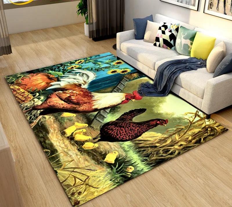 3D Rooster and Hen Chicken Carpet Bedroom Full Cover Living Room Rug Resistant To Dirt Easy To Maintain Soft Kitchen Decor Mat