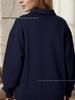 Silver Fox Artistic Dark Blue Half-Zip Hoodie for Women - Thickened Lapel, Autumn/Winter Style.