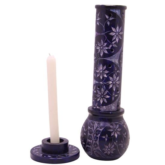 25.4 Cm Marble Blue Sunshine Soapstone Bottle Incense Stick Holder Agarbatti Stand Tea Light Burner Jaali Carving Incense Stick Holder for Home Decor