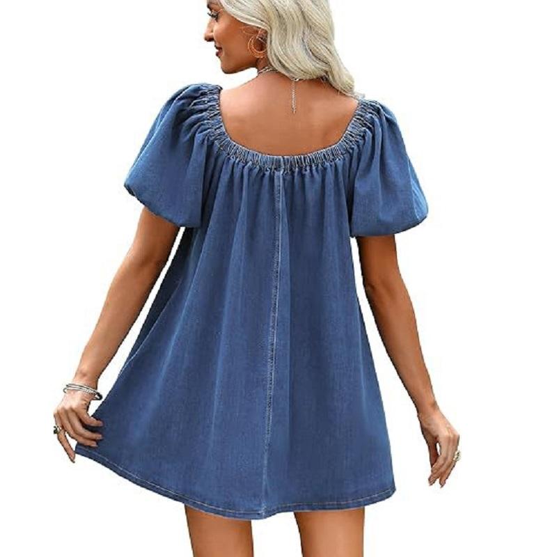 Rochii de vară din denim pentru femei Rochie mini cJean cu guler pătrat