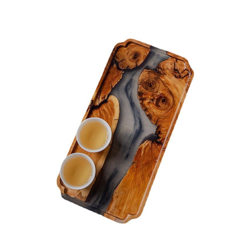 Creative Solid Wood Resin Tea Tray Handmade Solid Wood Splicing Pot Tray Dry Bubble Tray