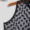 INCERUN Men Mockneck Sleeveless Polka Dots Mesh Bodysuits See Through Fitted Briefs Jumpsuits
