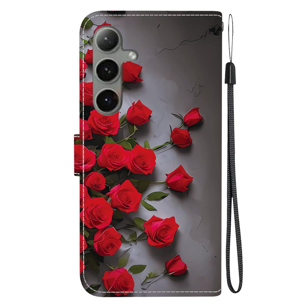 For Samsung Galaxy S25/S24 Leather Case Stand Wallet Pattern Printing Phone Cover with Wrist Strap