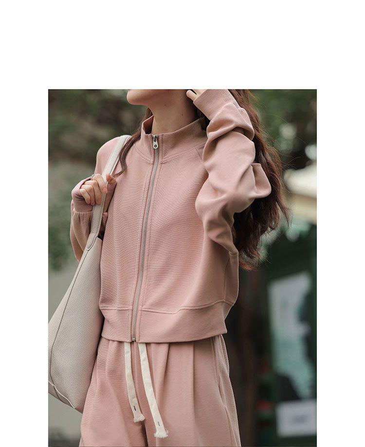 Women's Autumn 2026 Stylish Stand-up Collar Cardigan Jacket and Loose Hoodie Sportswear Set