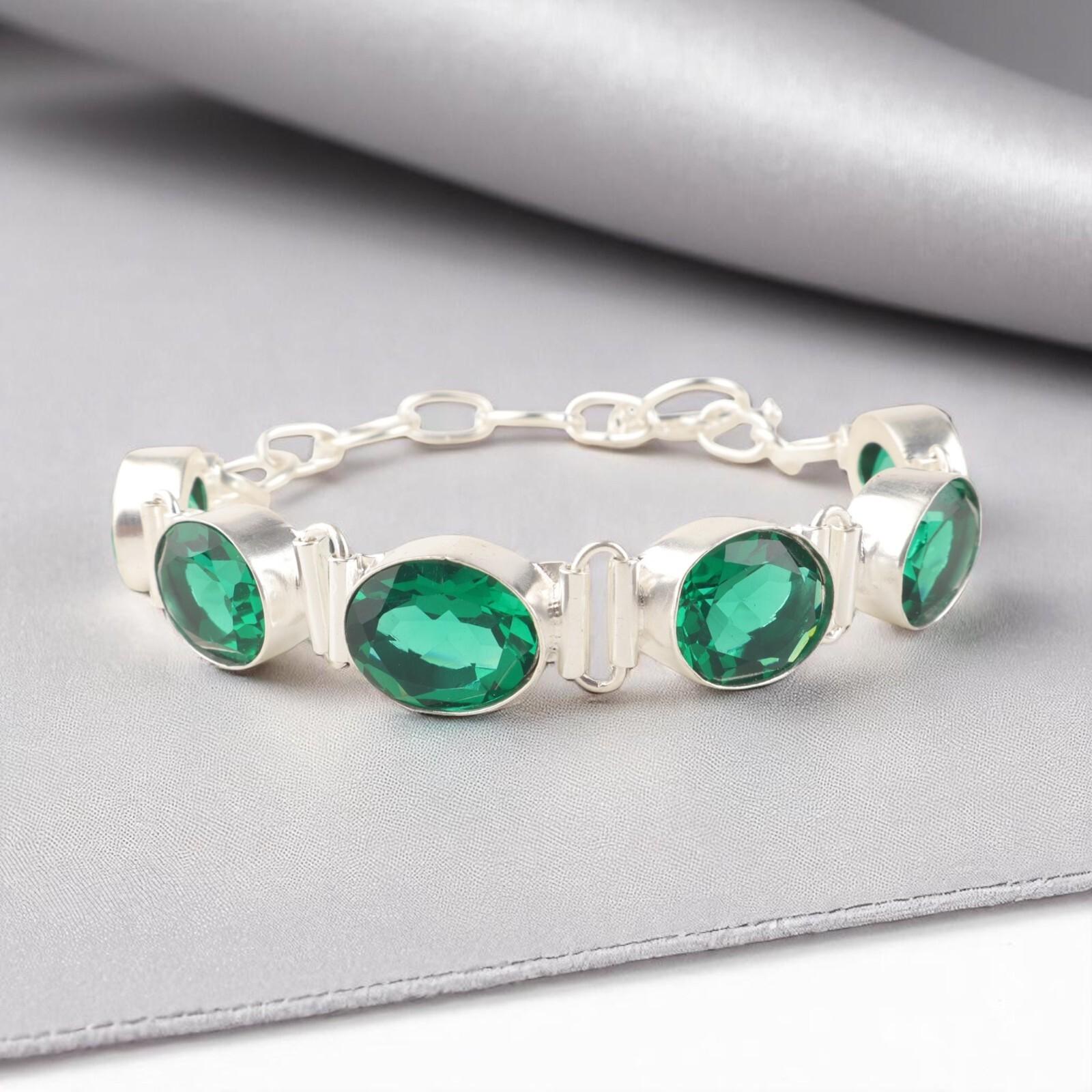 

Овальный Хромдиопсид Драгоценный камень 925 Стерлинговое серебро Ювелирные изделия Ручной работы Браслет 8 RB-4-14