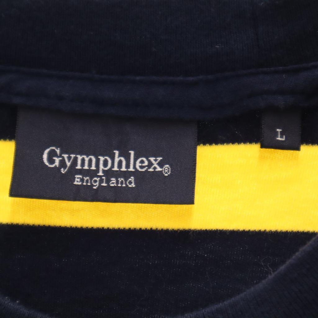 GYMPHLEX Border Pattern Short Sleeve T-shirt L Navy Women Used