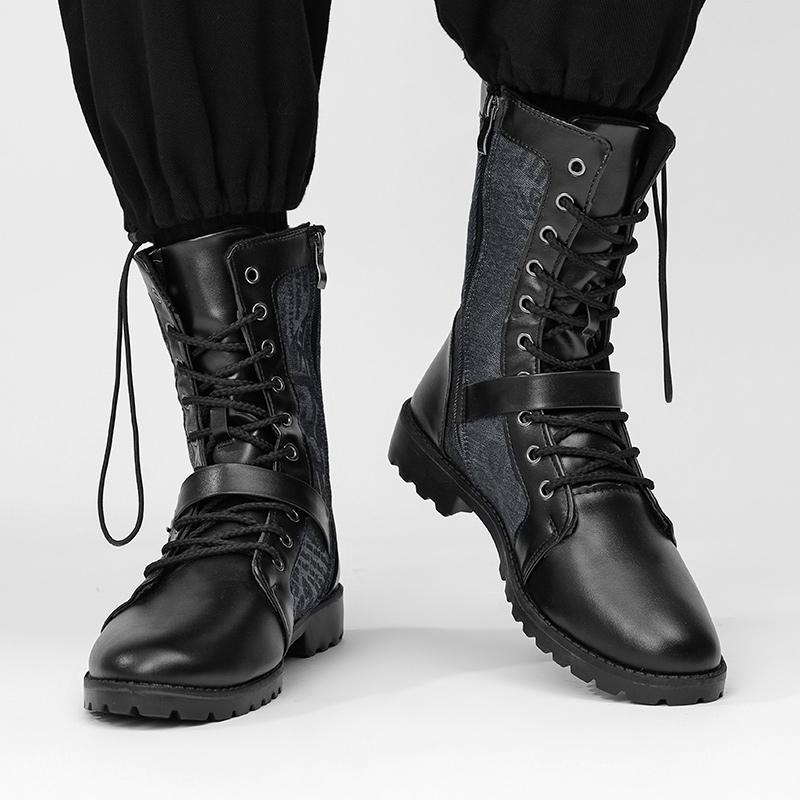 Retro British Style Mens Boots Autumn Winter Fashion Leather Boot High Top Black Cowboy Shoes Men Tooling Motorcycle Ankle Boots