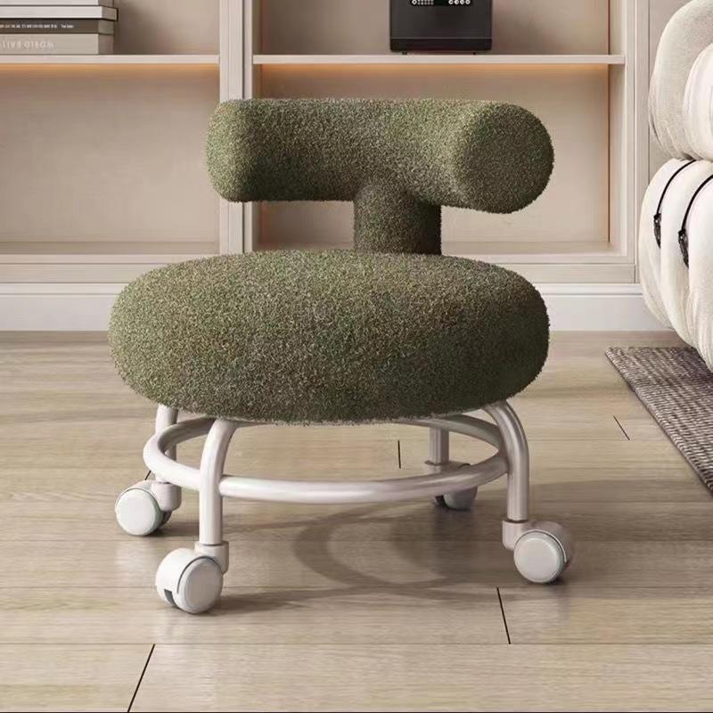 Cream Style Dormitory Villa Makeup Ottomans American Household Bedroom Shoe Stools Hotel Simple Study Back Chairs with Wheels