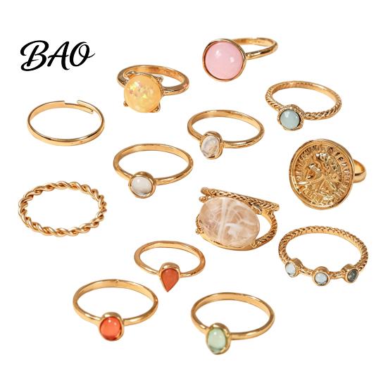 Birthday Gifts for Her 13Pcs Gold Plated Ring Set with Colorful Gemstone Embellishments, Fashion Stackable Rings Women Women, Trendy Jewelry