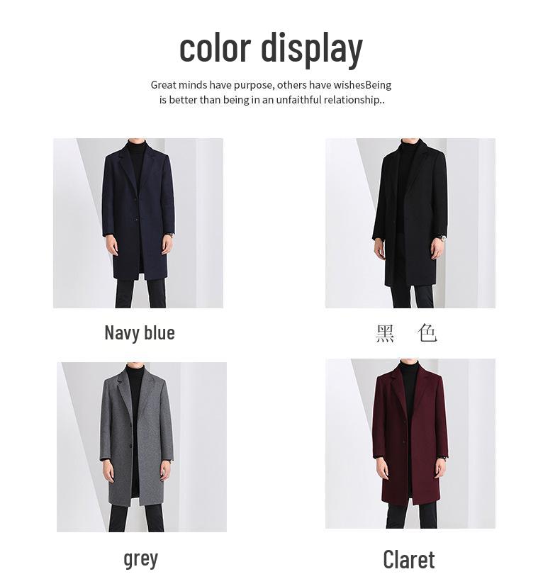Men's 2025 Winter Korean Style Woolen Coat: Trendy Mid-Length Thick Thickened British Windbreaker