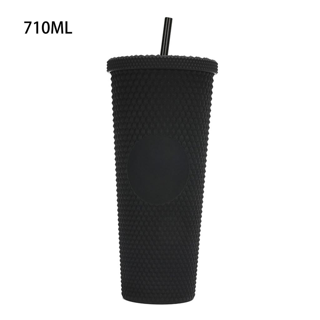 710ML 24OZ Tazza d'acqua di grande capacità Bicchiere opaco completamente tempestato Tazza di plastica riutilizzabile con ampia apertura Coperchio a prova di perdite