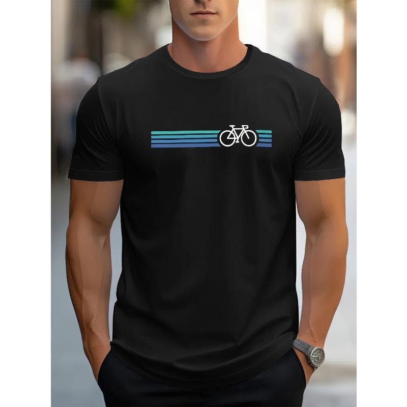 

Men S Summer Casual Bicycle Graphic T-Shirt - Soft, Comfortable Round Neck Tee with Design, Perfect for Casual Attire, Everyday Tshirt S чёрный