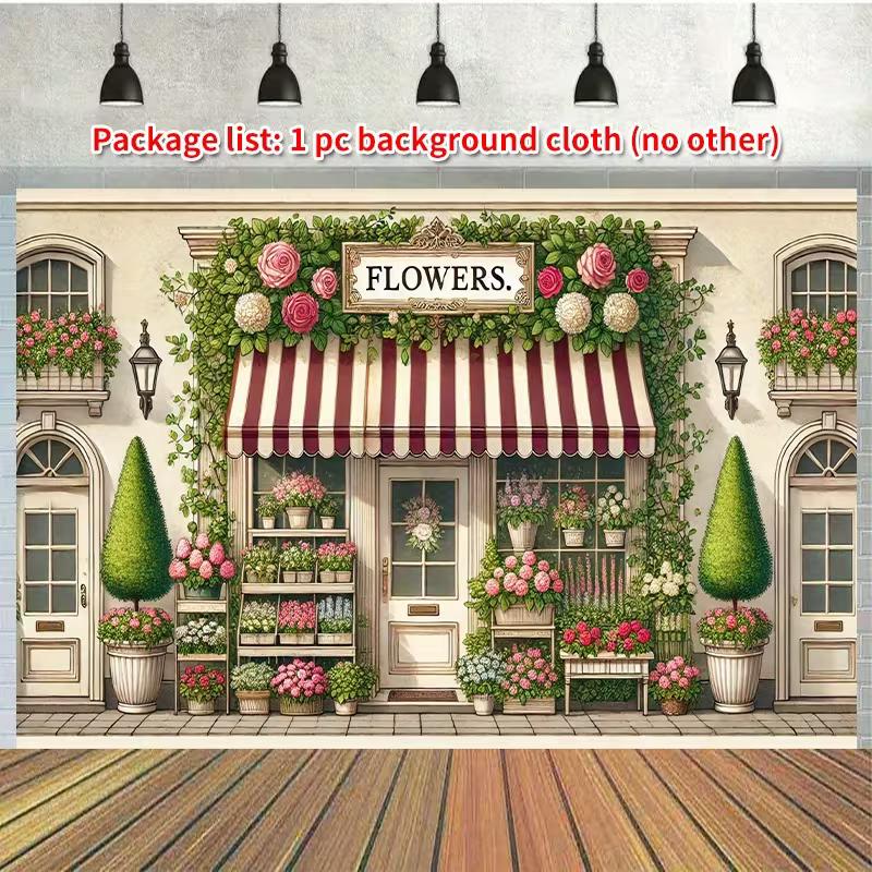 2D Vintage Flower Shop Backdrop, Romantic Floral Store Photography Background