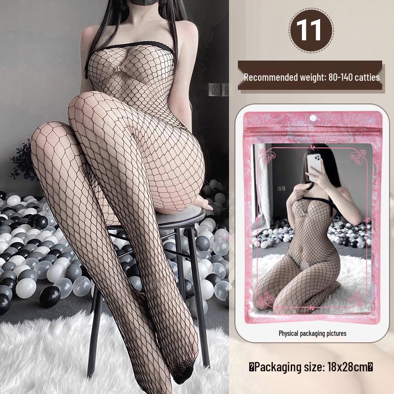 Linlinting Plus Size Sexy See-through Cutout Bodysuit with Open Crotch Stockings Set