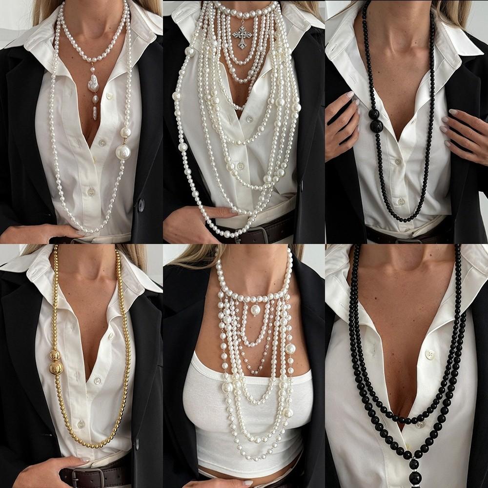Fringe Sweater Chain Retro Decorative Necklace NEW Long Bead Chain Necklace  Unisex Accessory