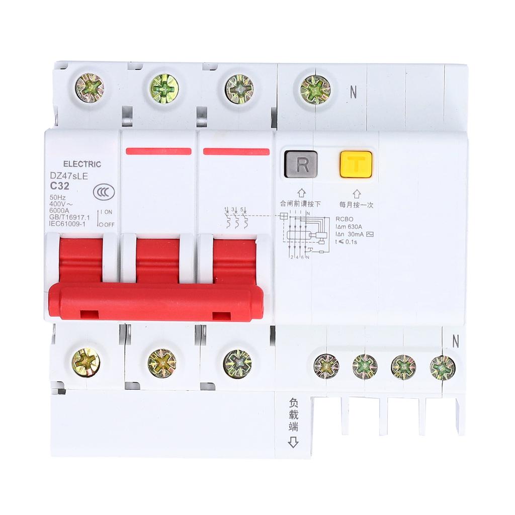 Residual Current Circuit Breaker 3P+N Miniature Circuits Breakers DIN Rail Mount AC 400V