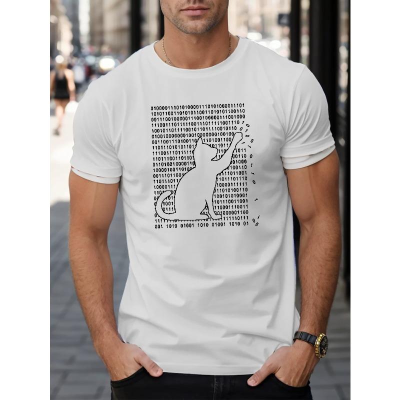 

Мужские футболки с коротким рукавом, европейский размер, с принтом кошек, удобные, повседневные, дышащие топы для мужского фитнеса, бега, активного отдыха S белый