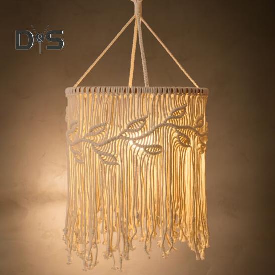 Boho-Lampenschirm, geflochten, handgefertigt, Makramee, Bohemian-Lampenschirm, Baumwollseil, Hängelampenschirm für Schlafzimmer, Wohnzimmer, Dekoration