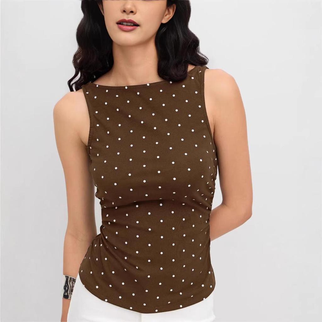 Retro Korean Polka Dot Backless Tank Top – Summer Style Slimming Sleeveless Strappy Top for Women