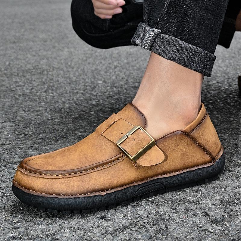2026 Popular Spring Plus Size Men's Leather Loafers - Casual Hand-Stitched Low-Top Shoes